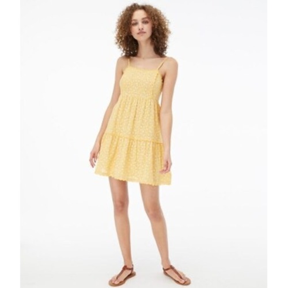 Aeropostale Ditzy Floral Babydoll Dress Small Yellow Soft Girl Coquette Tiered